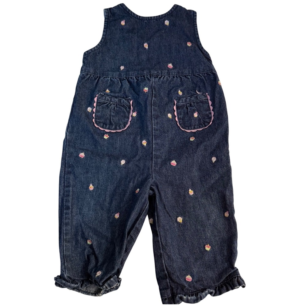 Vintage Y2K Gymboree Embroidered Cupcake Denim Overall Jumpsuit 6-12 month girl
